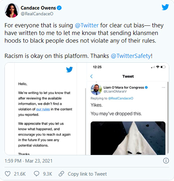 “I am done with you racist Democrats thinking you can do and say whatever you want to black conservatives.” - Candace Owens / Daily Wire 