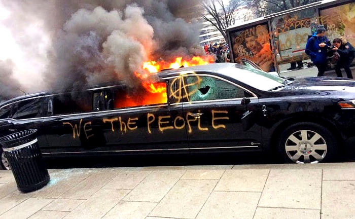 Hundreds Of Violent Left-Wing Rioters Smashed Windows, Set Limousine On Fire In Washington DC During President Trump’s Inauguration In 2017; Government Later Dropped ALL CHARGES Against The Rioters. - Gateway Pundit 