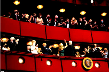 "President Joe Biden, sitting in the presidential box overlooking the ornate theater, received a standing ovation at Letterman’s words from the crowd of Washington D.C. social heavy weights. ‘It’s quite nice once again to see the presidential box being occupied,’ Letterman said in opening remarks for the 44th annual show. The crowd went crazy, applauding wildly for Biden, who was attending with wife Jill, Vice President Kamala Harris and second gentleman Doug Emhoff. ‘And the same with the Oval Office,’ Letterman added to laughs when the applause died down." - New York Times Post   