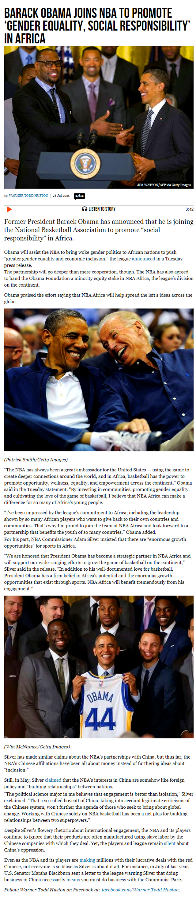 "Obama praised the effort saying that 'NBA Africa' will help spread the left’s ideas across the globe." - Breitbart 